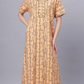 Sukanya Comfortable Women's Full Length Cotton Blend Half Sleeves Nighty, Gold, Mehendi & Orange, Soft and Elegant Print Sleepwear