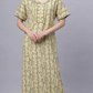 Sukanya Comfortable Women's Full Length Cotton Blend Half Sleeves Nighty, Gold, Mehendi & Orange, Soft and Elegant Print Sleepwear