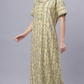 Sukanya Comfortable Women's Full Length Cotton Blend Half Sleeves Nighty, Gold, Mehendi & Orange, Soft and Elegant Print Sleepwear