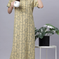 Sukanya Comfortable Women's Full Length Cotton Blend Half Sleeves Nighty, Gold, Mehendi & Orange, Soft and Elegant Print Sleepwear