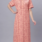 Sukanya Comfortable Women's Full Length Cotton Blend Half Sleeves Nighty, Gold, Mehendi & Orange, Soft and Elegant Print Sleepwear