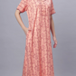 Sukanya Comfortable Women's Full Length Cotton Blend Half Sleeves Nighty, Gold, Mehendi & Orange, Soft and Elegant Print Sleepwear
