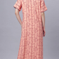 Sukanya Comfortable Women's Full Length Cotton Blend Half Sleeves Nighty, Gold, Mehendi & Orange, Soft and Elegant Print Sleepwear