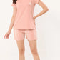 Sukanya  Women's Printed Sinker Nightsuit Set, Regular Fit Loungewear, Ideal for Women, Lounge Wear Nightdress Pyjama Set Sleepwear, Peach Printed Half Sleeves Round Neck
