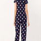 Navy Printed Half Sleeves Round Neck