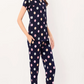 Navy Printed Half Sleeves Round Neck