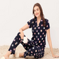 Navy Printed Half Sleeves Round Neck