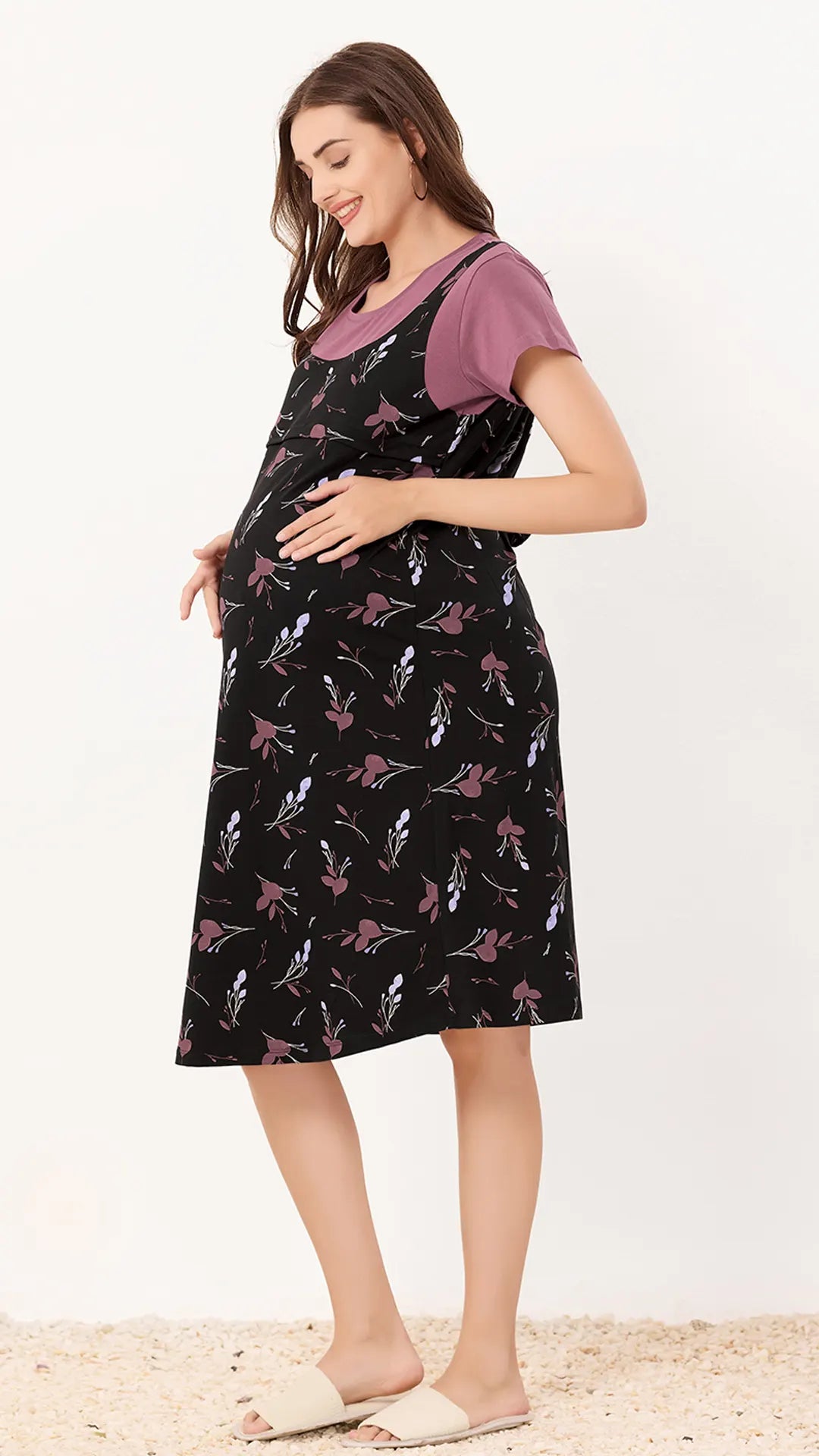 Black Printed Half Sleeves Round Neck