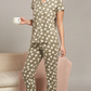 Sukanya  Women's Printed Sinker Nightsuit Set | Frount Open Lounge Wear Nightdress Pyjama Set Sleepwear | Green Printed Half Sleeves Round Neck