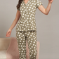 Sukanya  Women's Printed Sinker Nightsuit Set | Front Open Lounge Wear Nightdress Pyjama Set Sleepwear | Green Printed Half Sleeves Round Neck