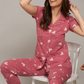 Sukanya  Women's Printed Sinker Nightsuit Set , Front  Open Lounge Wear Nightdress Pyjama Set Sleepwear , Green Printed Half Sleeves Round Neck