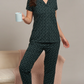 Sukanya  Women's Printed Sinker Nightsuit Set , Front Open Lounge Wear Nightdress Pyjama Set Sleepwear , Green Printed Half Sleeves Round Neck