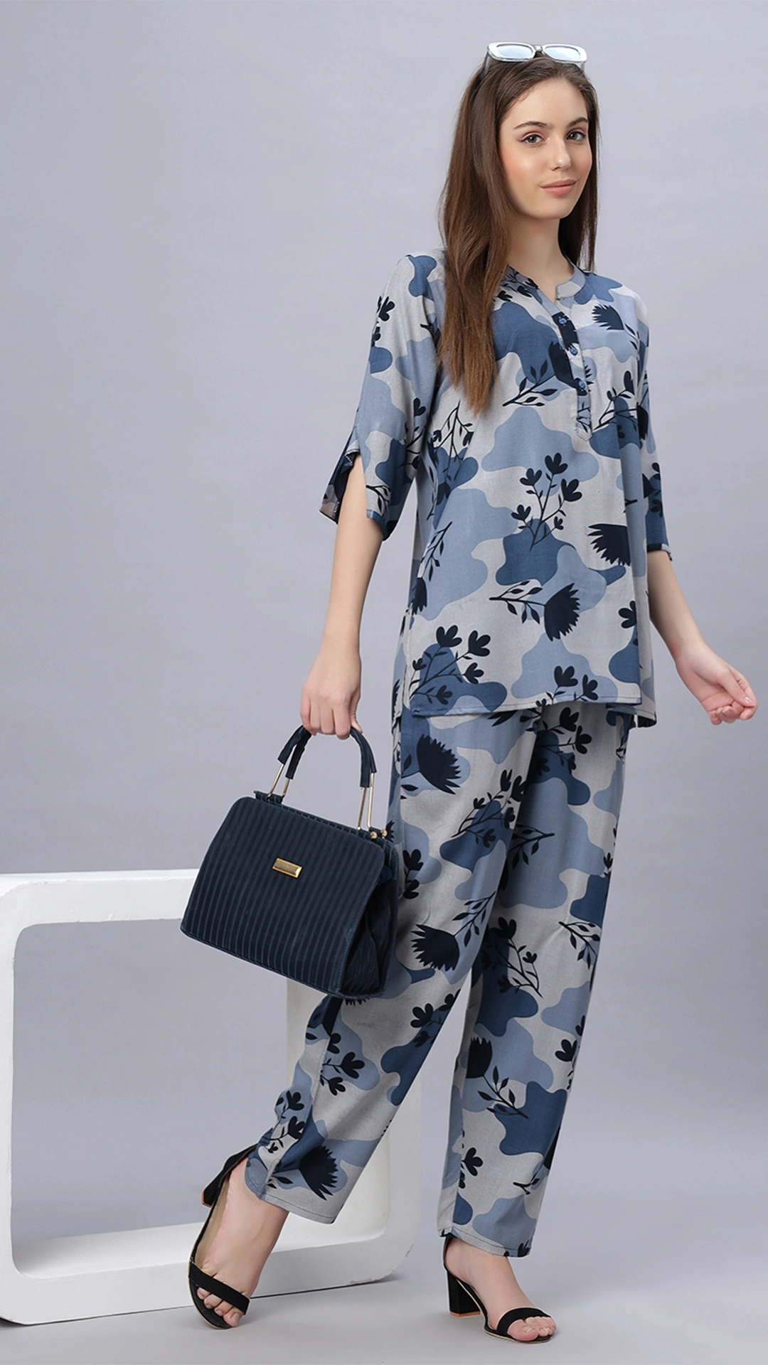 Sukanya Comfortable Women's Cotton Blend Half Sleeves Night Suit, Blue, Soft and Elegant Print Sleepwear