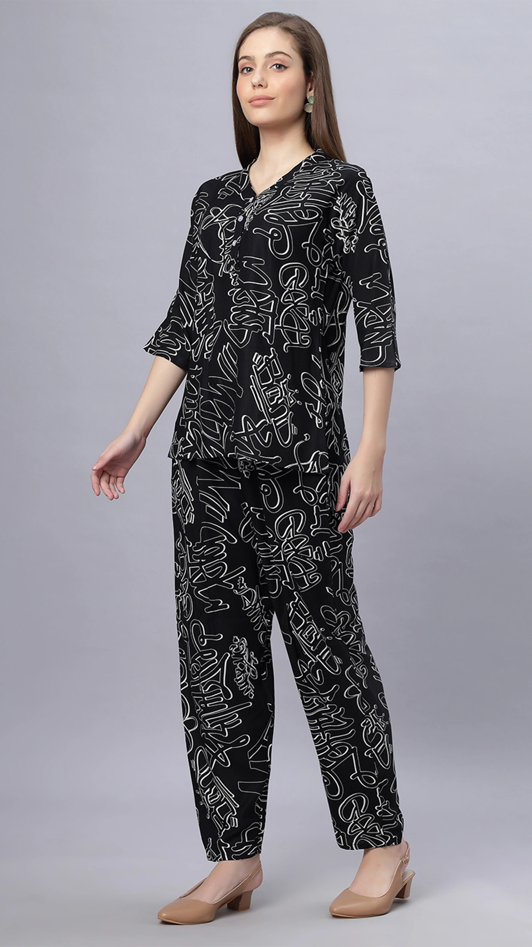Sukanya Comfortable Women's Cotton Blend Half Sleeves Night Suit -  Black, Soft and Elegant Print Sleepwear