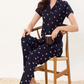 Navy Printed Half Sleeves Round Neck