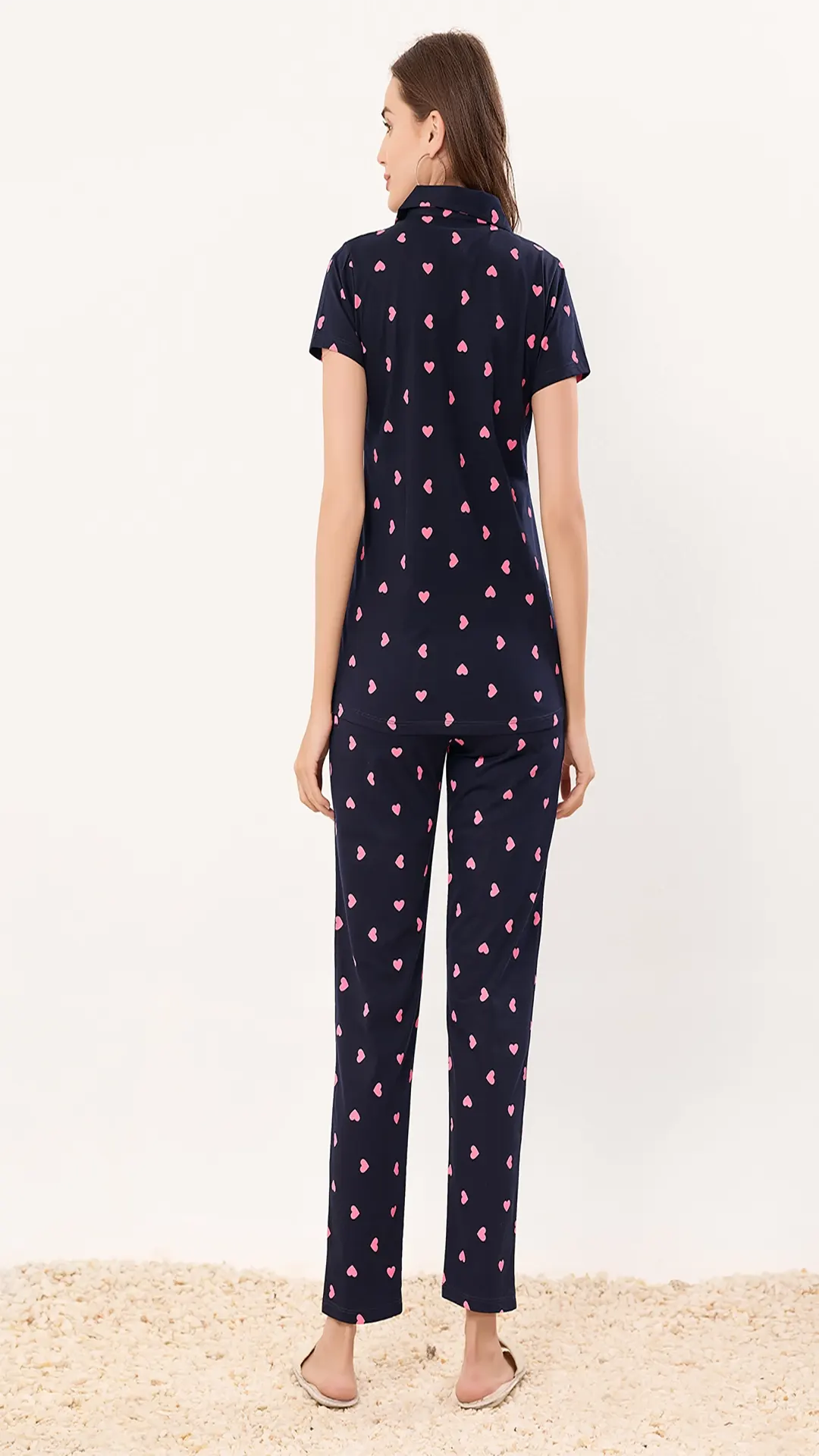 Navy Printed Half Sleeves Round Neck
