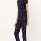 Navy Printed Half Sleeves Round Neck