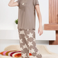 Mauve Printed Half Sleeves Round Neck