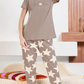 Mauve Printed Half Sleeves Round Neck
