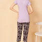 Sukanya  Women's Printed Sinker Capri Set , Regular Fit Loungewear , Ideal for Women , Lounge Wear Nightdress Capri Set Sleepwear , Lilac Printed Half Sleeves Round Neck.
