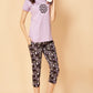 Sukanya  Women's Printed Sinker Capri Set , Regular Fit Loungewear , Ideal for Women , Lounge Wear Nightdress Capri Set Sleepwear , Lilac Printed Half Sleeves Round Neck.