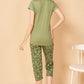 Sukanya  Women's Printed Sinker Capri Set , Regular Fit Loungewear , Ideal for Women , Lounge Wear Nightdress Capri Set Sleepwear , Green Printed Half Sleeves Round Neck.