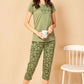 Sukanya  Women's Printed Sinker Capri Set , Regular Fit Loungewear , Ideal for Women , Lounge Wear Nightdress Capri Set Sleepwear , Green Printed Half Sleeves Round Neck.