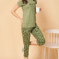 Sukanya  Women's Printed Sinker Capri Set , Regular Fit Loungewear , Ideal for Women , Lounge Wear Nightdress Capri Set Sleepwear , Green Printed Half Sleeves Round Neck.