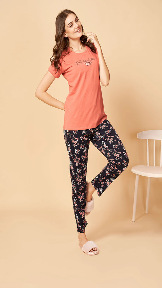 Sukanya  Women's Printed Sinker Nightsuit Set , Regular Fit Loungewear , Ideal for Women , Lounge Wear Nightdress Pyjama Set Sleepwear , Skin Printed Half Sleeves Round Neck