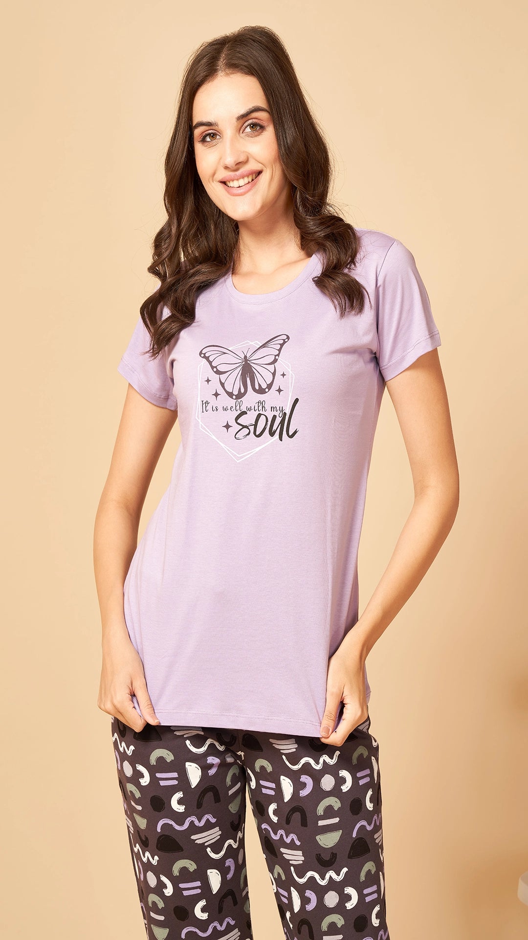 Sukanya  Women's Printed Sinker Nightsuit Set , Regular Fit Loungewear , Ideal for Women , Lounge Wear Nightdress Pyjama Set Sleepwear , Skin Printed Half Sleeves Round Neck.