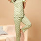 Sukanya  Women's Printed Sinker Nightsuit Set , Frount Open Lounge Wear Nightdress Pyjama Set Sleepwear , Green Printed Half Sleeves Round Neck.