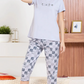 Grey Printed Half Sleeves Round Neck