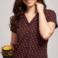 Coffee Printed Half Sleeves Round Neck